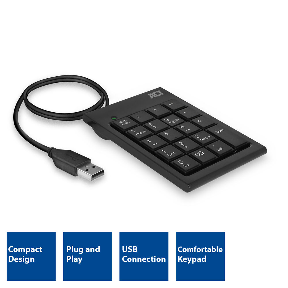 ACT Keyboard USB, Nummeric, Black