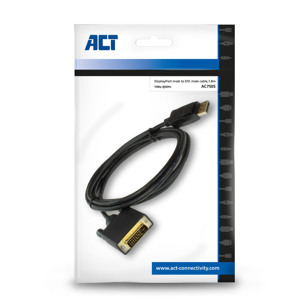 ACT DisplayPort to DVI male connection cable, Zip Bag