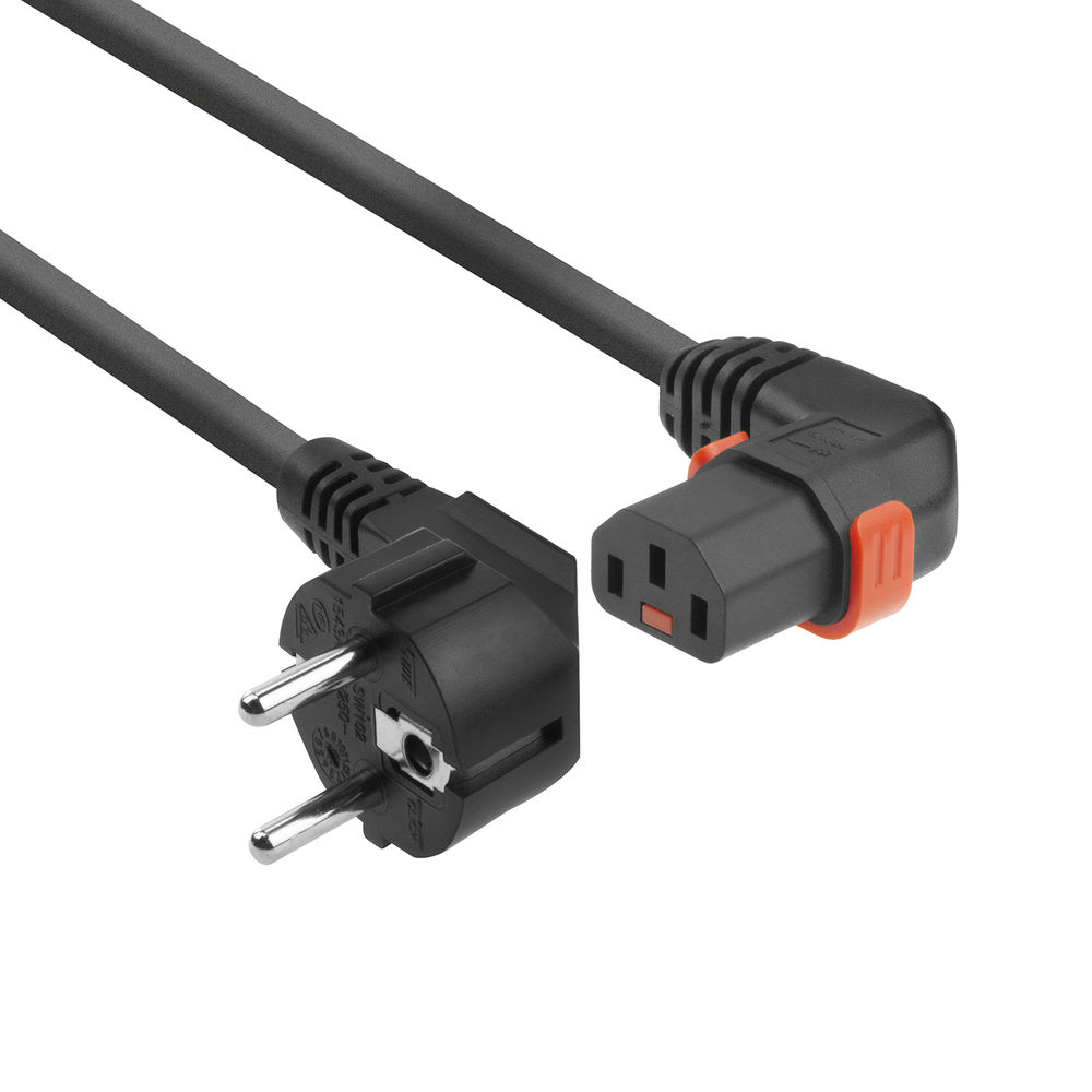 ACT Powercord CEE 7/7 male (angled) - C13 IEC Lock (right angled) black 2 m, EL450S