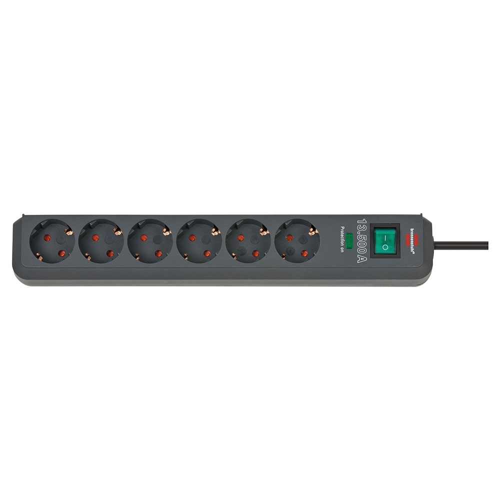 Brennenstuhl 1159710 Eco-Line, power distribution unit, 6 sockets, 1.5m, black, with switch and surge protection
