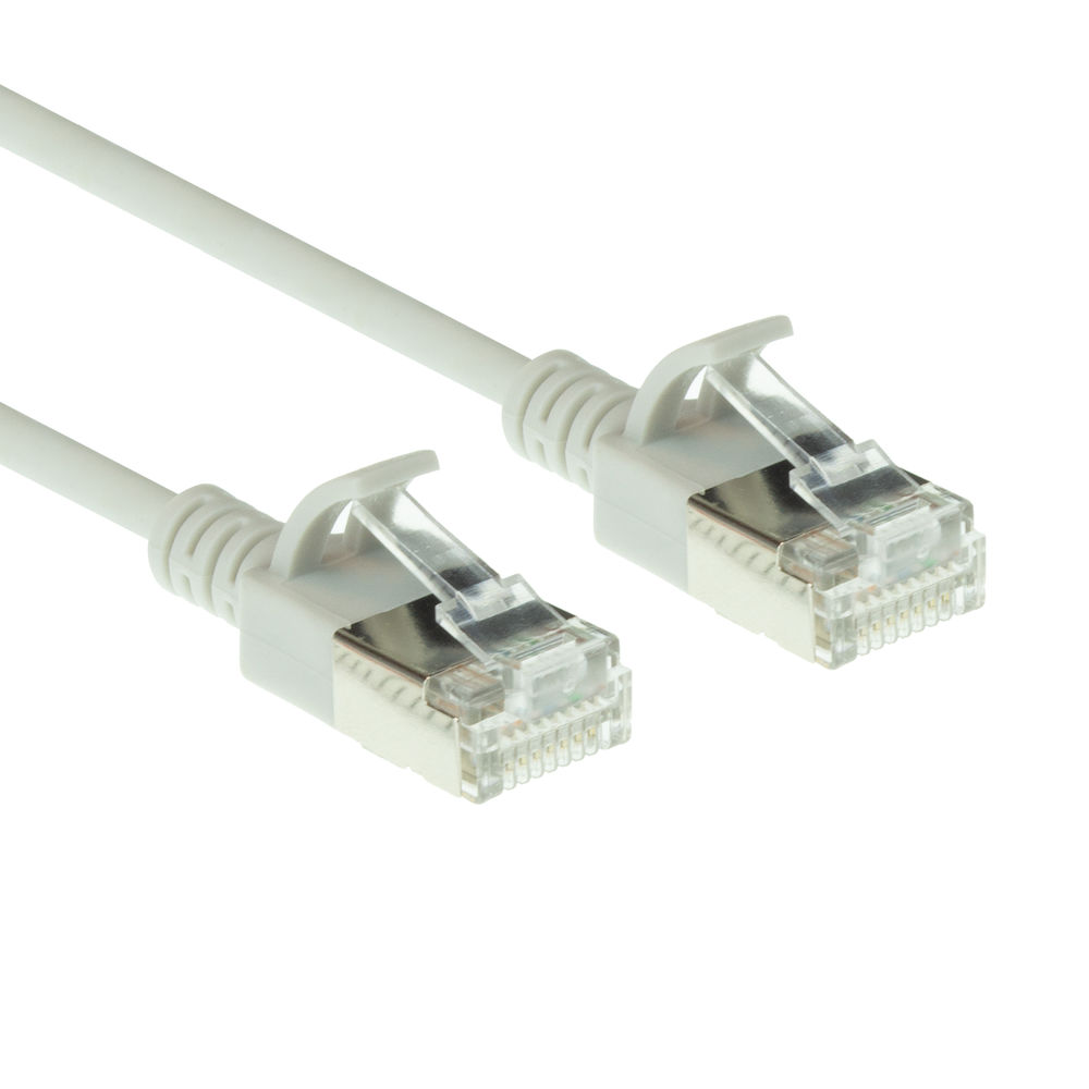 ACT Grey 2 meter LSZH U/FTP CAT6A datacenter slimline patch cable snagless with RJ45 connectors