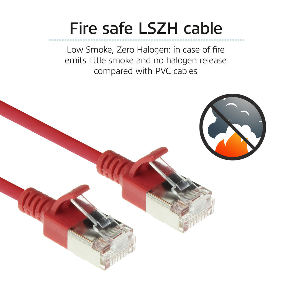 ACT Red 0.25 meter LSZH U/FTP CAT6A datacenter slimline patch cable snagless with RJ45 connectors