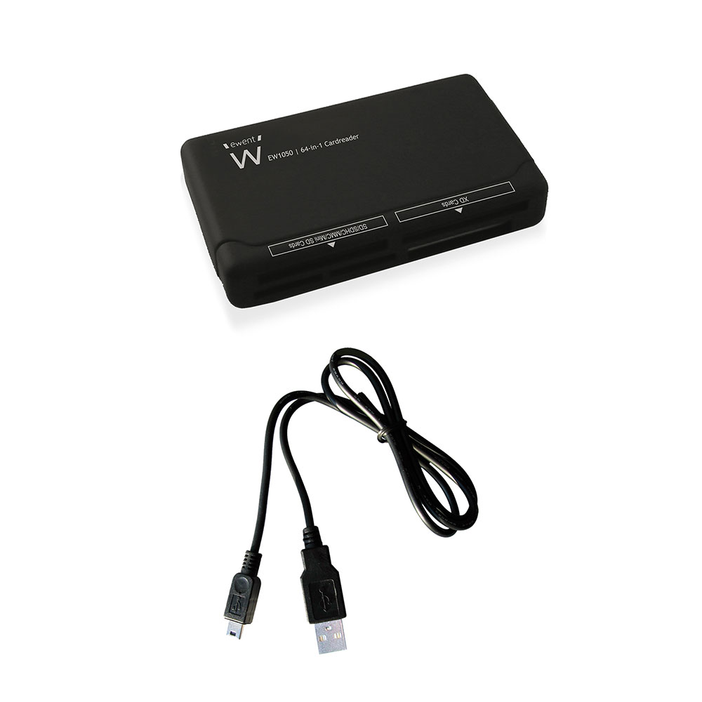 Ewent External USB 2.0 SD microSD Card Reader, black, SDHC