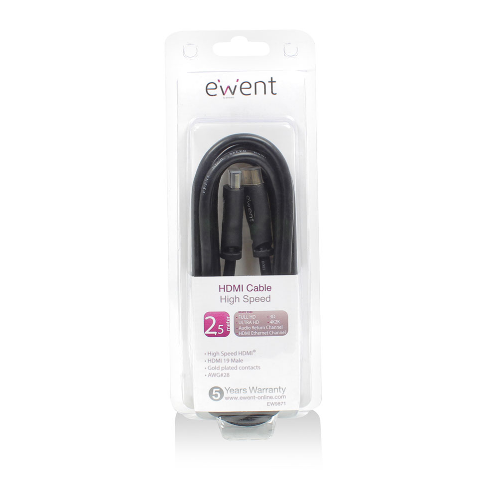 Ewent 2.5 meter, HDMI high speed video cable with 2x HDMI 19 male connectors