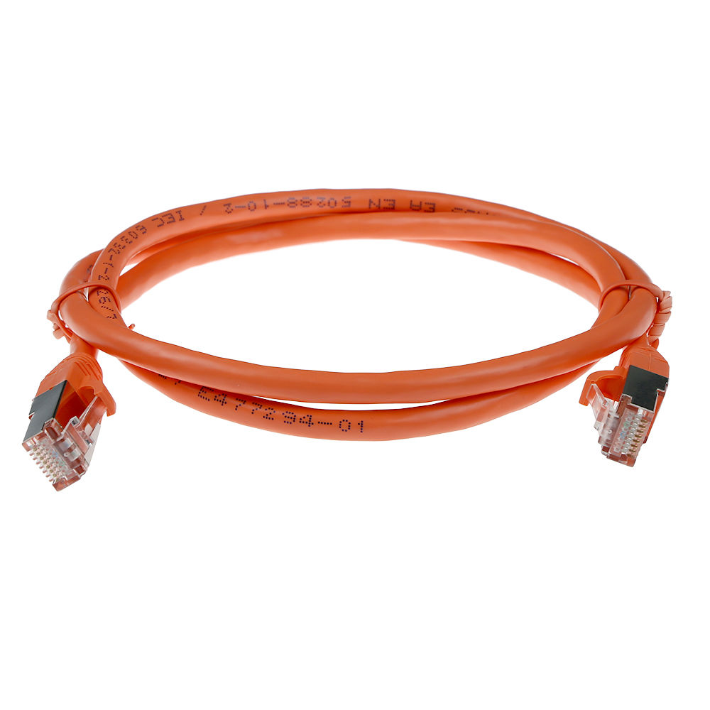 ACT Orange 2.00 meter SFTP CAT6A patch cable snagless with RJ45 connectors