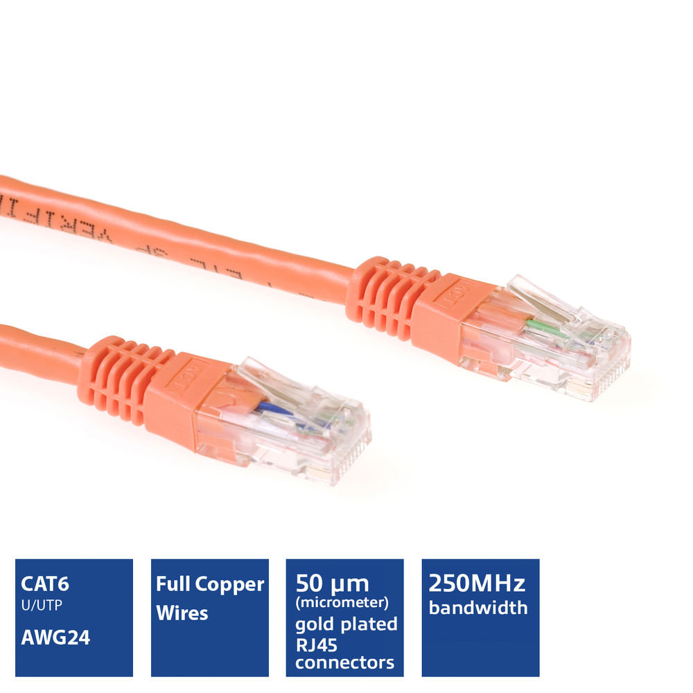 ACT Orange 5 meter U/UTP CAT6 patch cable with RJ45 connectors