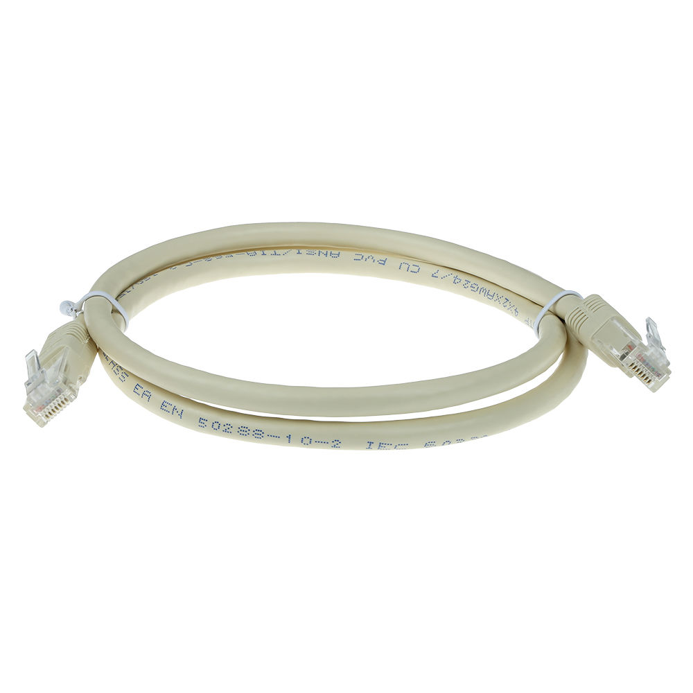 ACT Ivory 2 meter U/UTP CAT6A patch cable with RJ45 connectors