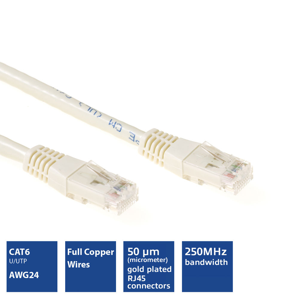 ACT Ivory 1 meter U/UTP CAT6 patch cable with RJ45 connectors