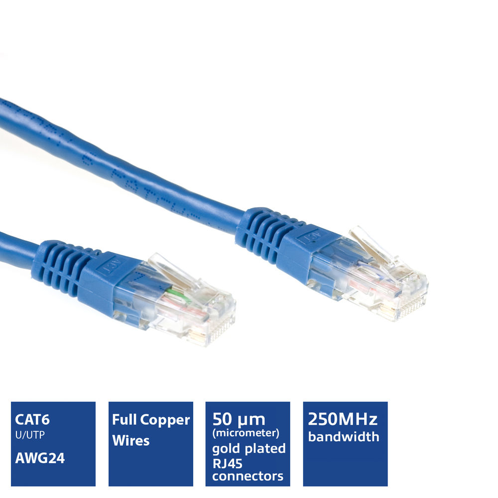 ACT Blue 2 meter U/UTP CAT6 patch cable with RJ45 connectors