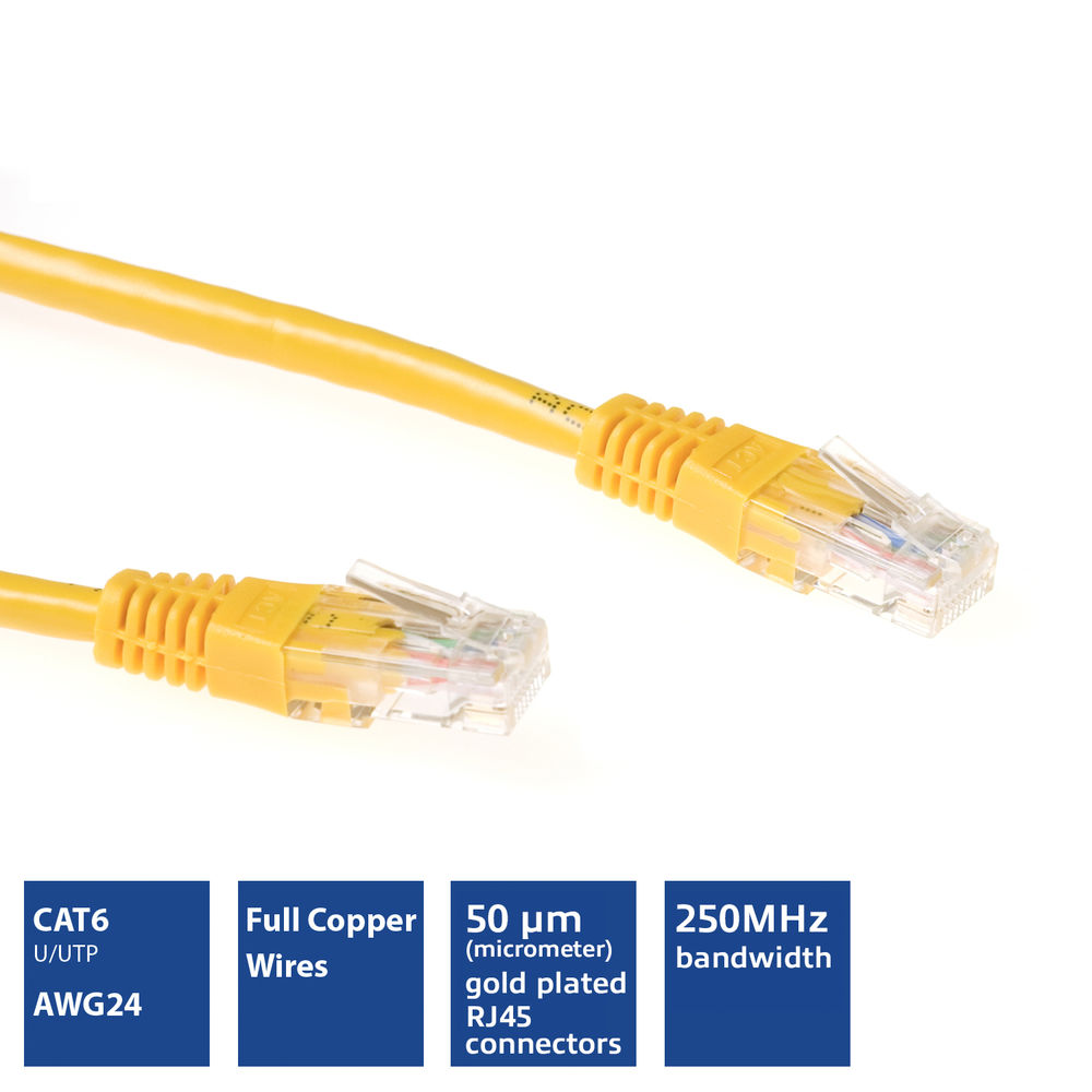 ACT Yellow 15 meter U/UTP CAT6 patch cable with RJ45 connectors