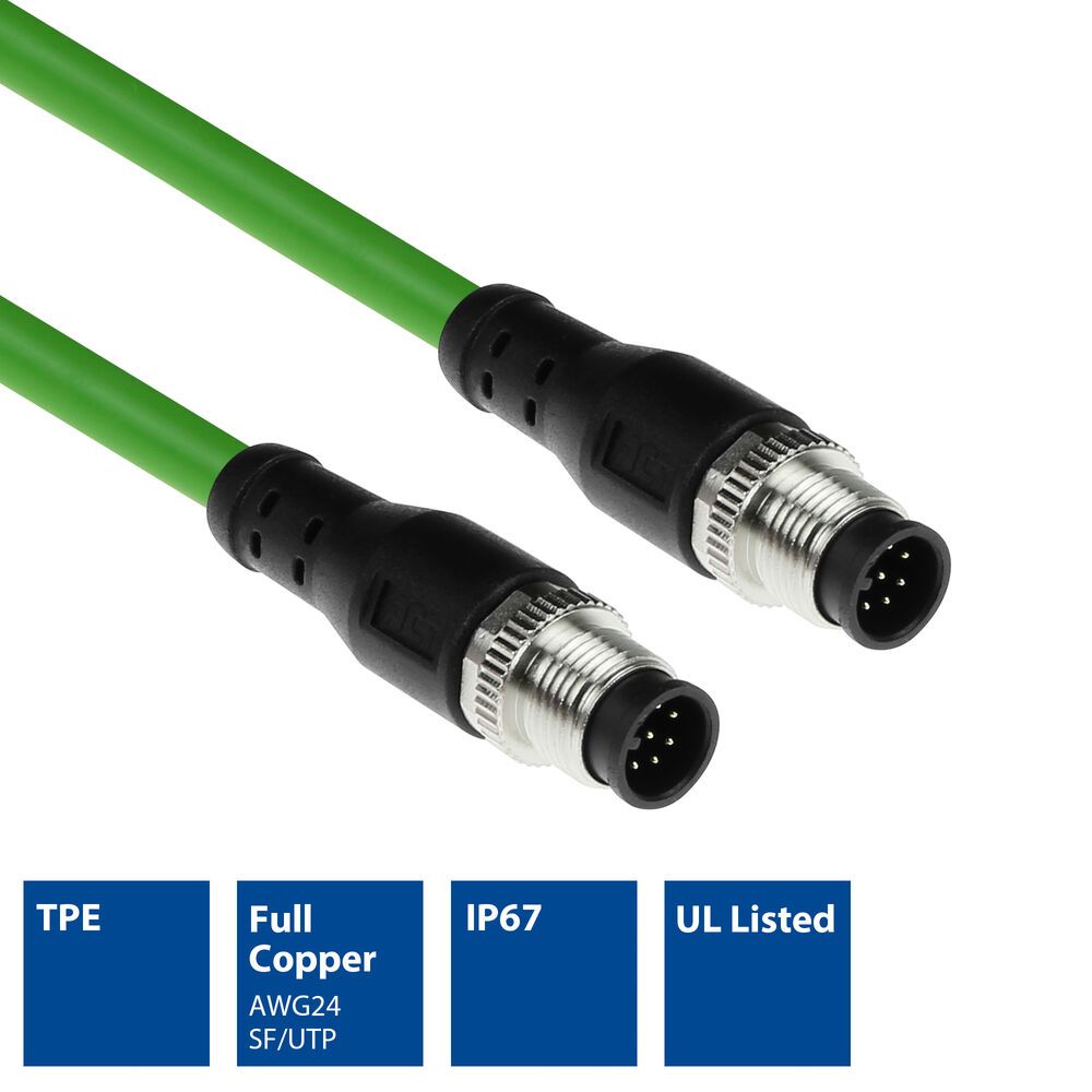 ACT Industrial 7.50 meters Sensor cable M12A 8-pin male to M12A 8-pin male, Ultraflex TPE cable, shielded