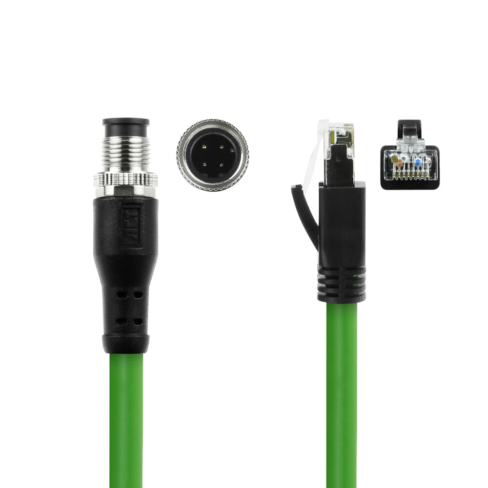 ACT Industrial 9.00 meters Sensor cable M12D 8-pin male right angled to RJ45 male, Superflex Xtreme TPE cable, shielded