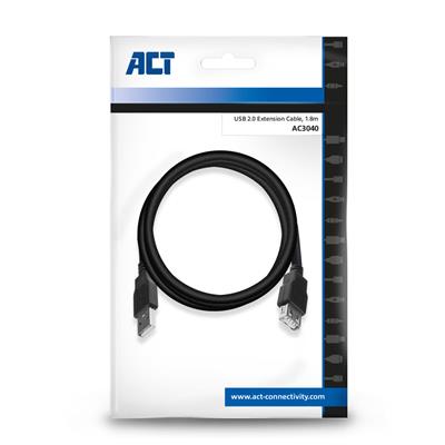 ACT USB 2.0 extension cable A male - A female 1.8 meters, Zip Bag