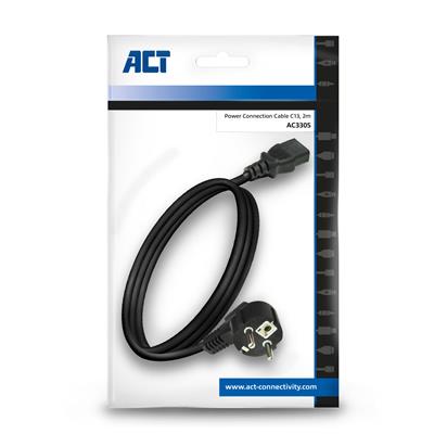 ACT Powercord mains connector CEE 7/7 male (angled) - C13 black 2 m