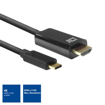 ACT USB-C to HDMI male connection cable 4K, Zip Bag
