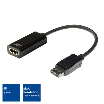 ACT DisplayPort to HDMI female adapter, 4K, Zip Bag