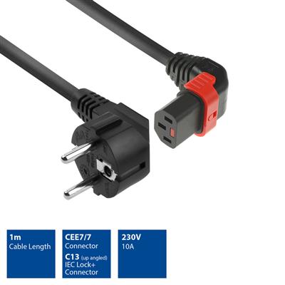 ACT Powercord CEE 7/7 male (angled) - C13 IEC Lock (up angled) black 1 m, EL448S