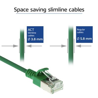 ACT Green 0.25 meter LSZH U/FTP CAT6A datacenter slimline patch cable snagless with RJ45 connectors
