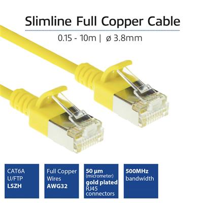 ACT Yellow 0.5 meter LSZH U/FTP CAT6A datacenter slimline patch cable snagless with RJ45 connectors