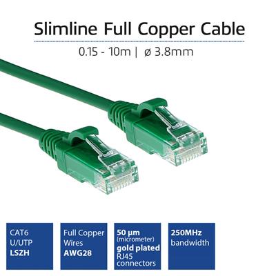 ACT Green 1 meter LSZH U/UTP CAT6 datacenter slimline patch cable snagless with RJ45 connectors
