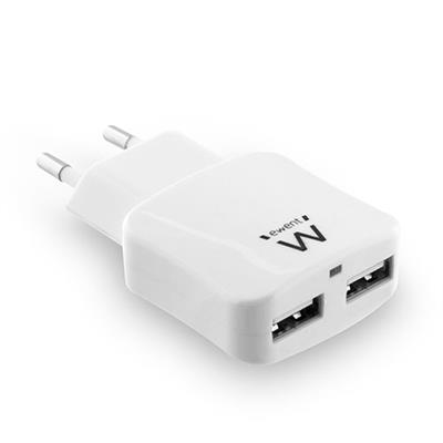 Ewent USB Charger, 2 port, 2.4A, Smart IC, White