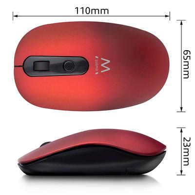 Ewent Wireless Mouse, USB nano receiver, 1200 dpi, red