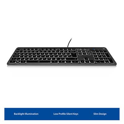 Ewent Illuminated Keyboard USB, Qwertz, Grey and black