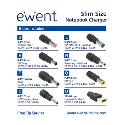 Ewent Slim Size Notebook Charger 90W (for notebooks up to 17.3 inch)