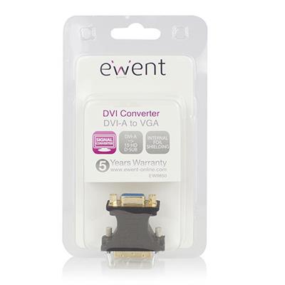 Ewent DVI-A to VGA adapter, 1x DVI-A male, 1x 15-HD D-sub female,