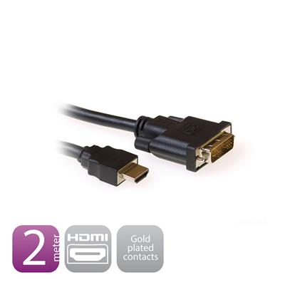 Ewent 2 meter, HDMI to DVI-D converter cable, 1x HDMI A male, 1x DVI-D single link male 18+1