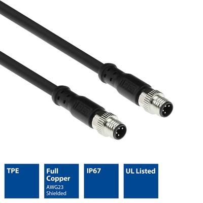 ACT Industrial 1.50 meters Sensor cable M8A 4-pin male to M8A 4-pin male, Ultraflex Xtreme TPE cable, shielded