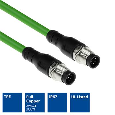 ACT Industrial 8.00 meters Sensor cable M12A 8-pin male to M12A 8-pin male, Ultraflex TPE cable, shielded