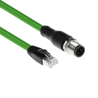 ACT Industrial 25.00 meters Sensor cable M12D 8-pin male right angled to RJ45 male, Superflex Xtreme TPE cable, shielded