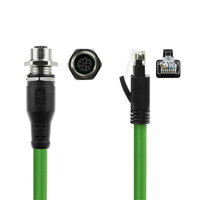 ACT Industrial 3.00 meters Sensor cable M12D 4-pin female chassis to RJ45 male, Superflex Xtreme TPE cable, shielded